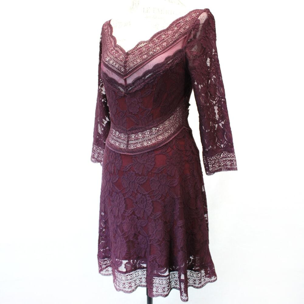 Free People Women's Vintage Y2K Burgundy Lace fairy Mini Dress Petite Small